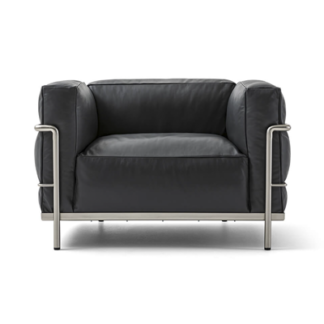 LC3LC3 - armchair - polyester padded cushions - chrome frame - black lcx leather