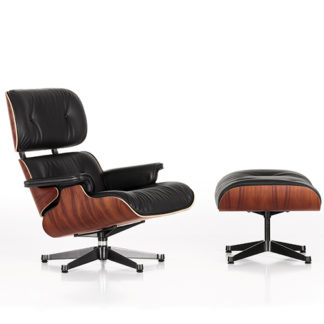 Lounge Chair & Ottoman XL - palisanderEames Lounge Chair & Ottoman relaxfauteuil - Santos Palisander - leder Premium Nero 66, onderstel gepolijst/zijkant zwart