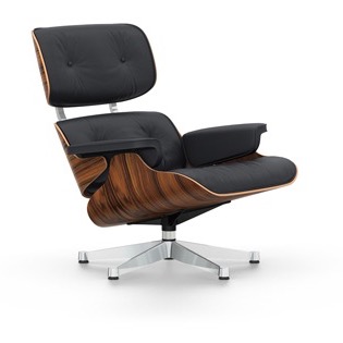 Lounge Chair - palissanderEames Lounge Chair & relaxfauteuil - Santos Palissander - leder Nero 40, onderstel gepolijst/zijkant zwart