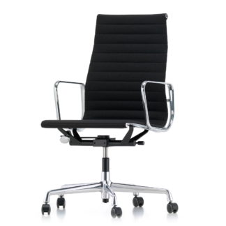 Aluminium Chair EA 119Aluminium Chair EA 119, chroom, leder, zwart, zachte wielen voor harde vloer