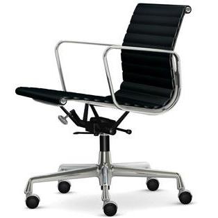 Aluminium Chair EA 118Aluminium Chair EA 118, gepolijst, leder, nero, zachte wielen voor harde vloer