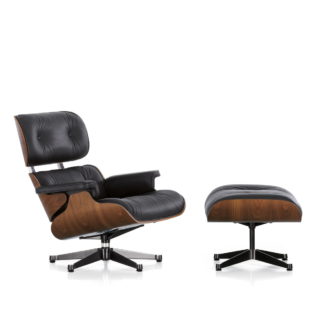 Lounge Chair & Ottoman XL - walnoten, zwart gepigmenteerdLounge Chair & Ottoman - notenhout, zwart gepigmenteerd - leder premium nero, onderstel gepolijst / zijkant zwart
